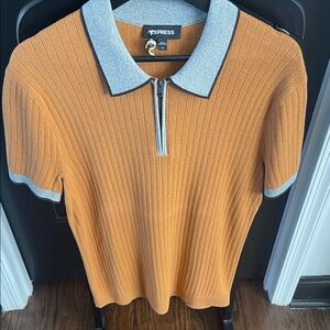 Express Ribbed Polo in Orange and Gray